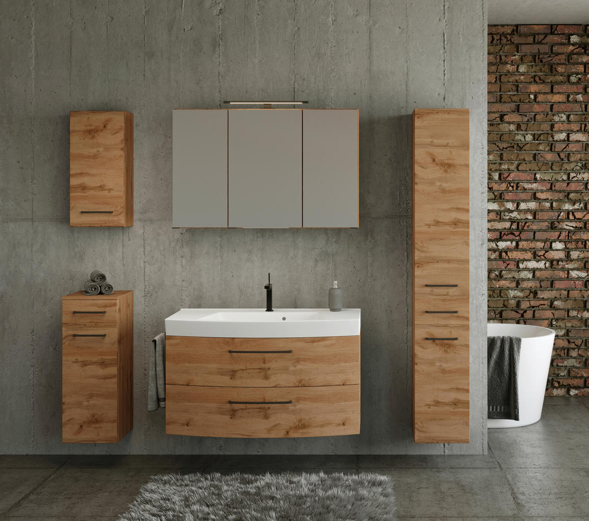 SKŘÍŇKA S UMYVADLEM, 100 cm - bílá/černá, Moderní, kov/kompozitní dřevo (100cm) - Held