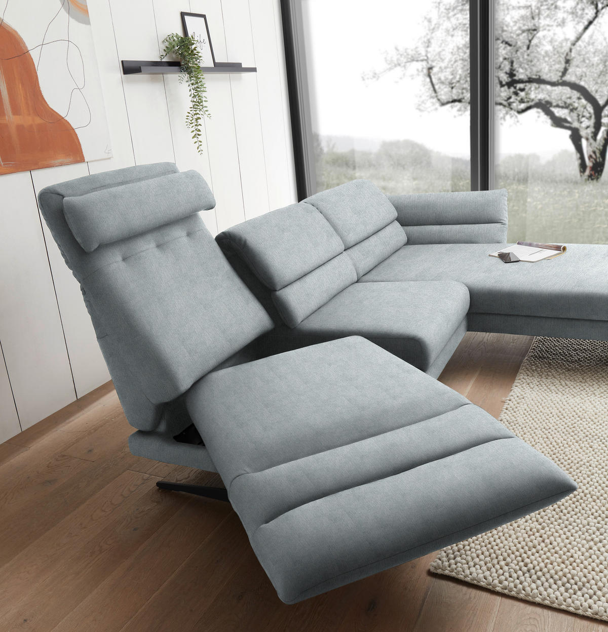ECKSOFA in Flachgewebe Hellblau  - Schwarz/Hellblau, Design, Textil/Metall (279-327/176-217cm) - Dieter Knoll
