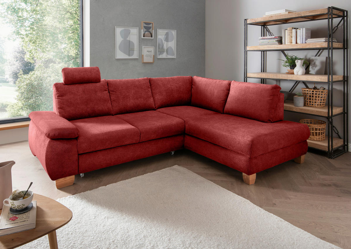 ECKSCHLAFSOFA in Chenille Rot  - Wildeiche/Rot, Modern, Holz/Textil (261/206cm) - Livetastic