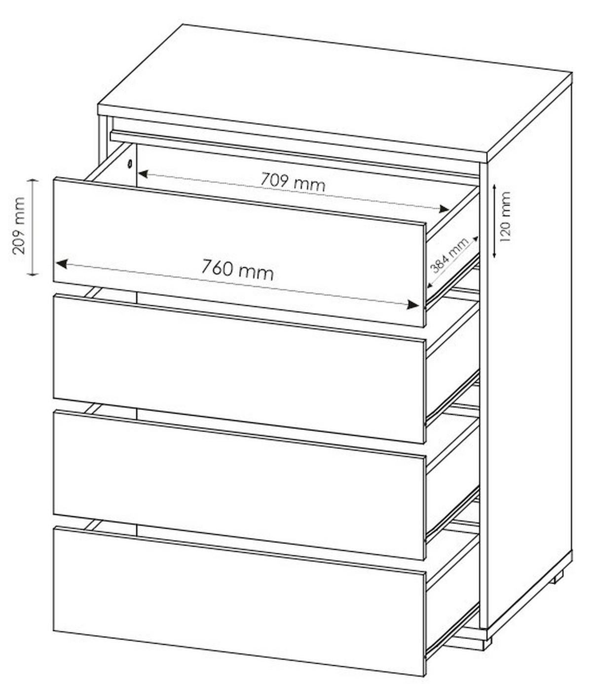 KOMMODE , 80/103/48 cm, 4 Schublade(n)  - Silberfarben/Weiß, Design, Holzwerkstoff/Kunststoff (80/103/48cm) - Carryhome