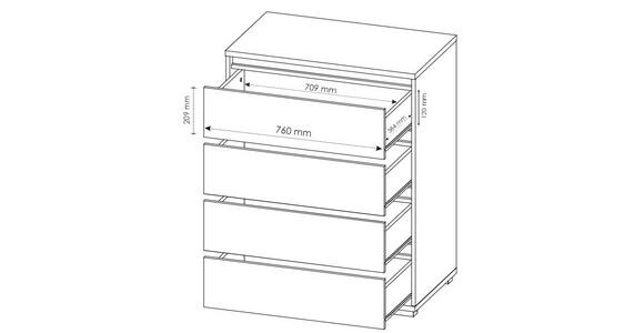 KOMMODE , 80/103/48 cm, 4 Schublade(n)  - Silberfarben/Weiß, Design, Holzwerkstoff/Kunststoff (80/103/48cm) - Carryhome