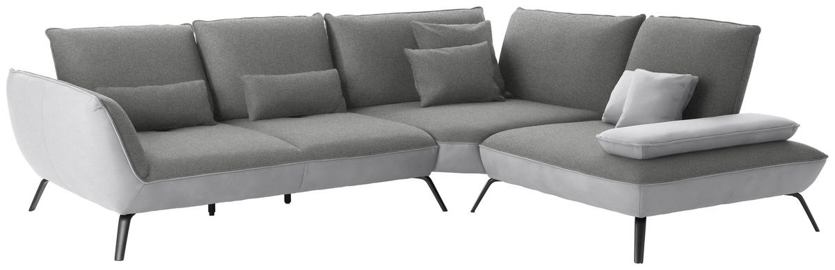 ECKSOFA in Flachgewebe Hellgrau  - Hellgrau/Schwarz, Design, Textil/Metall (310/250cm) - Moderano