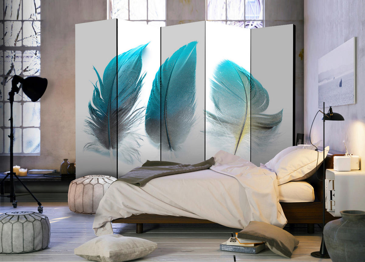 PARAVENT mit 5  Flügel - Weiß/Hellblau, Basics, Holz/Kunststoff (225/172/3cm) - artgeist