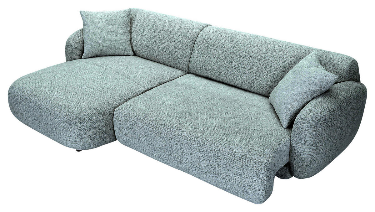ECKSOFA  in Flachgewebe Mintgrün Zierkissen, Rücken echt, Sitztiefenverstellung  162/275 cm  - Schwarz/Mintgrün, MODERN, Kunststoff/Textil (162/275cm) - Carryhome
