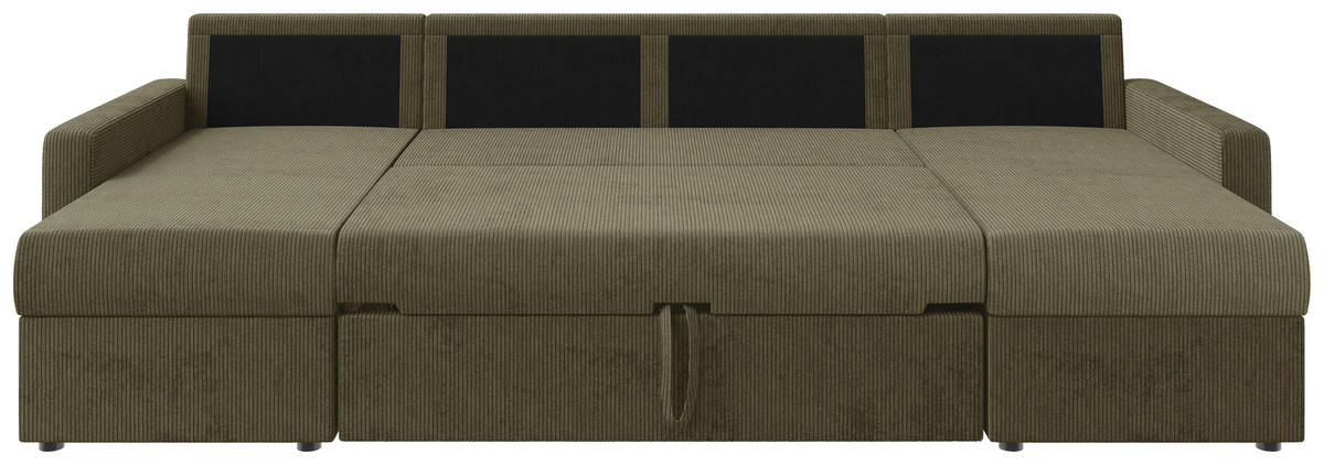 WOHNLANDSCHAFT Olivgrün Cord  - Schwarz/Olivgrün, KONVENTIONELL, Kunststoff/Textil (152/290/152cm) - Ti'me