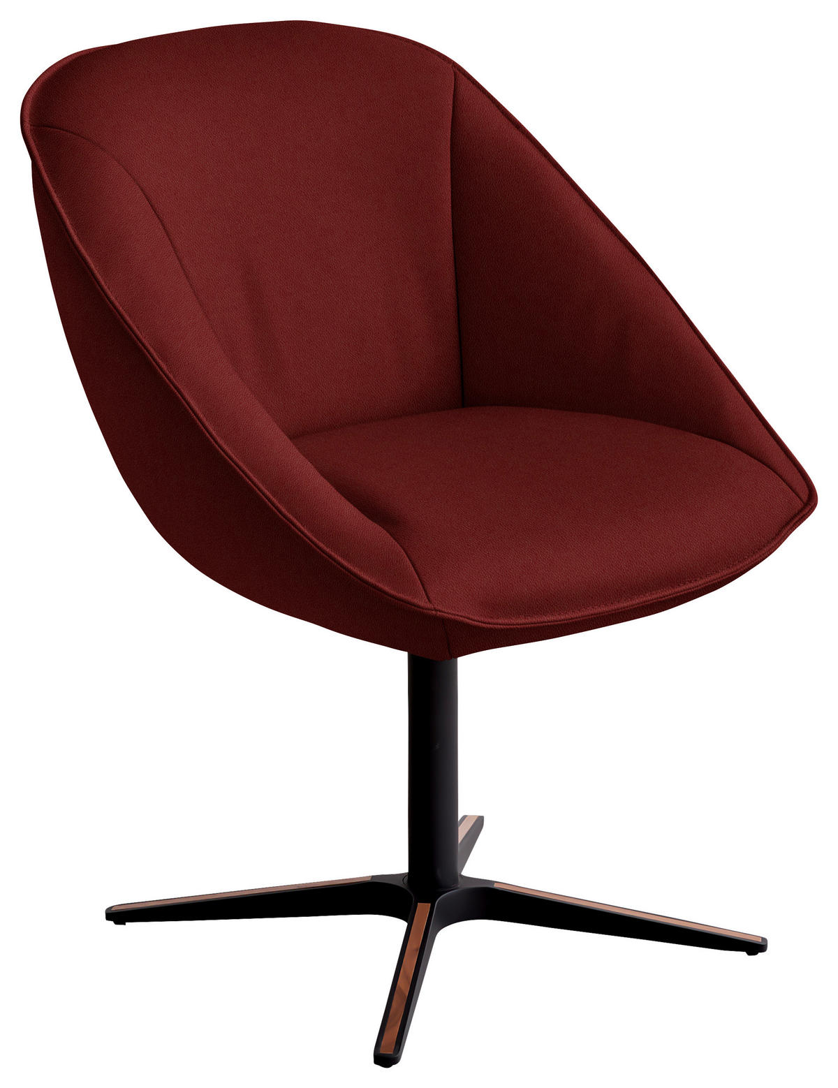 ARMLEHNSTUHL  Beinauswahl, Lederauswahl, Stoffauswahl, inklusive Armlehnen, automatische Rückholfunktion, gepolsterte Armlehnen, Sitzfläche 320° drehbar  Echtleder  - Weinrot/Schwarz, Design, Leder/Holz (63/88/70cm) - Koinor