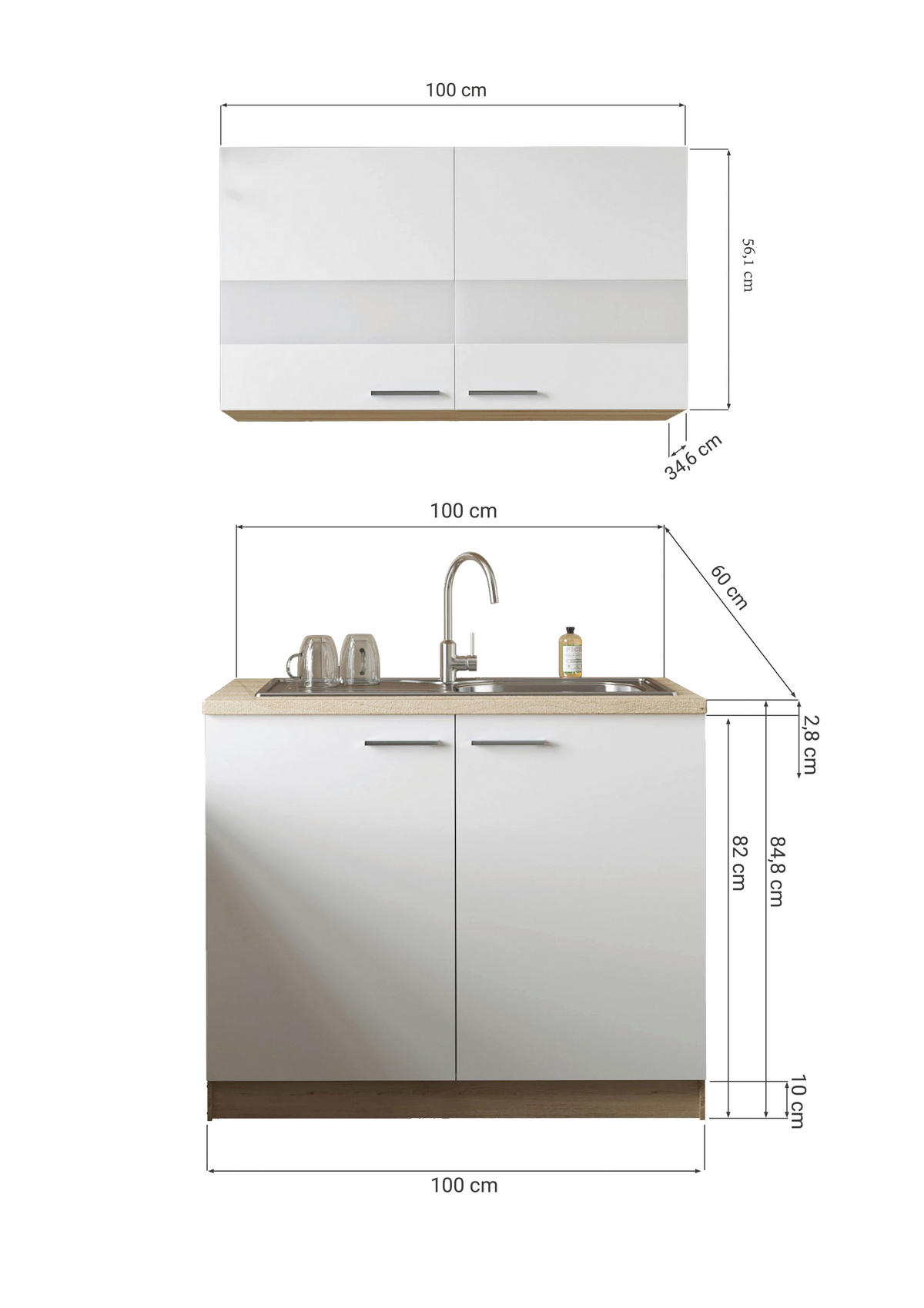 MINIKÖK 100 cm   i ekfärgad, grå  - silver/grå, Basics, metall/trämaterial (100cm) - Respekta