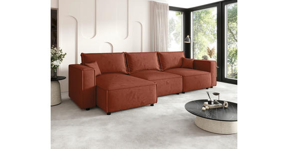 ECKSOFA Terracotta Webstoff Zierkissen, Rückenkissen, Rücken echt  - Terracotta/Schwarz, MODERN, Kunststoff/Textil (153/350cm) - Xora