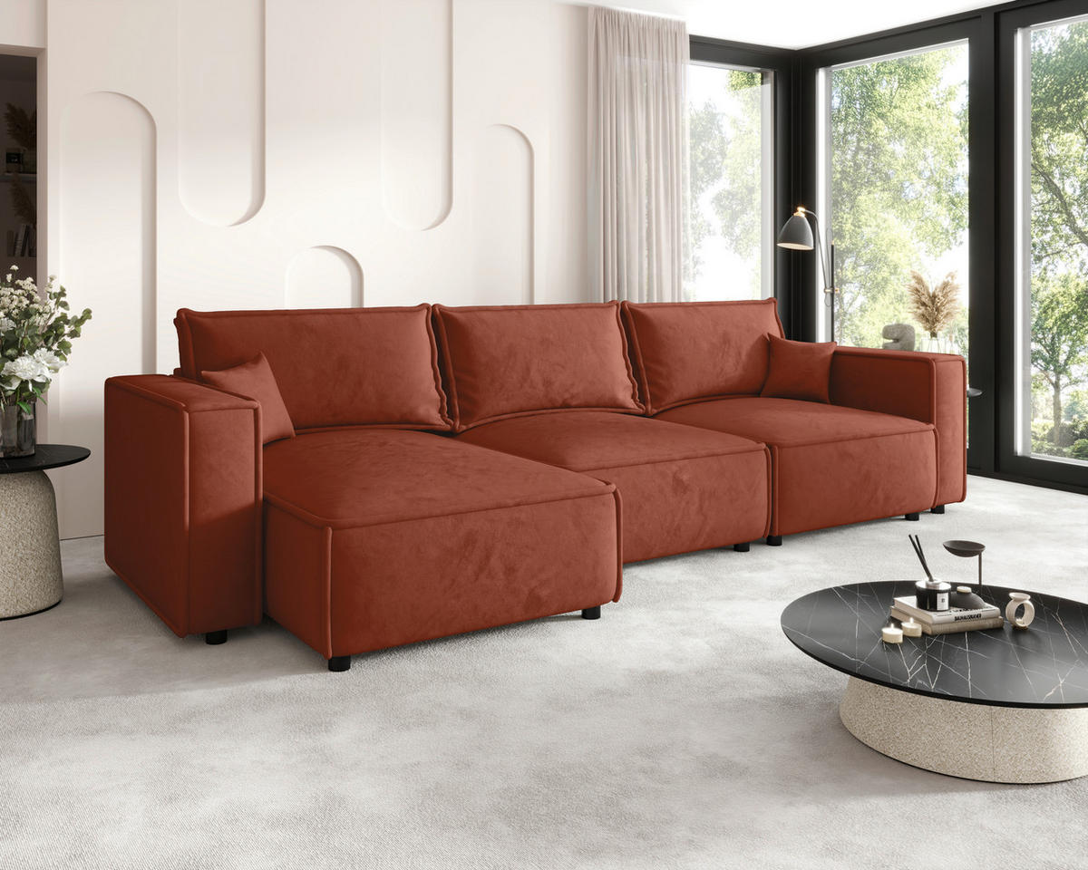 ECKSOFA Terracotta Webstoff Zierkissen, Rückenkissen, Rücken echt  - Terracotta/Schwarz, MODERN, Kunststoff/Textil (153/350cm) - Xora