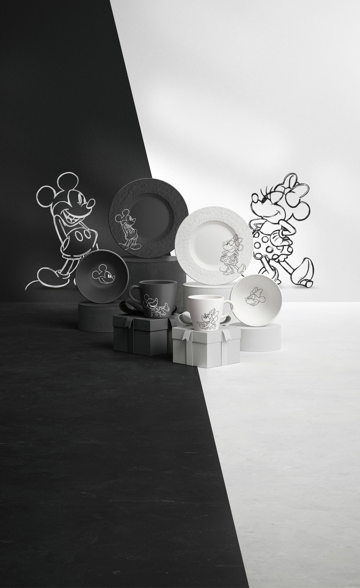 FRÜHSTÜCKSSERVICE Schwarz ManRock Mickey Mouse 4-teilig 1 Personen  - Schwarz, Basics, Keramik - Villeroy & Boch