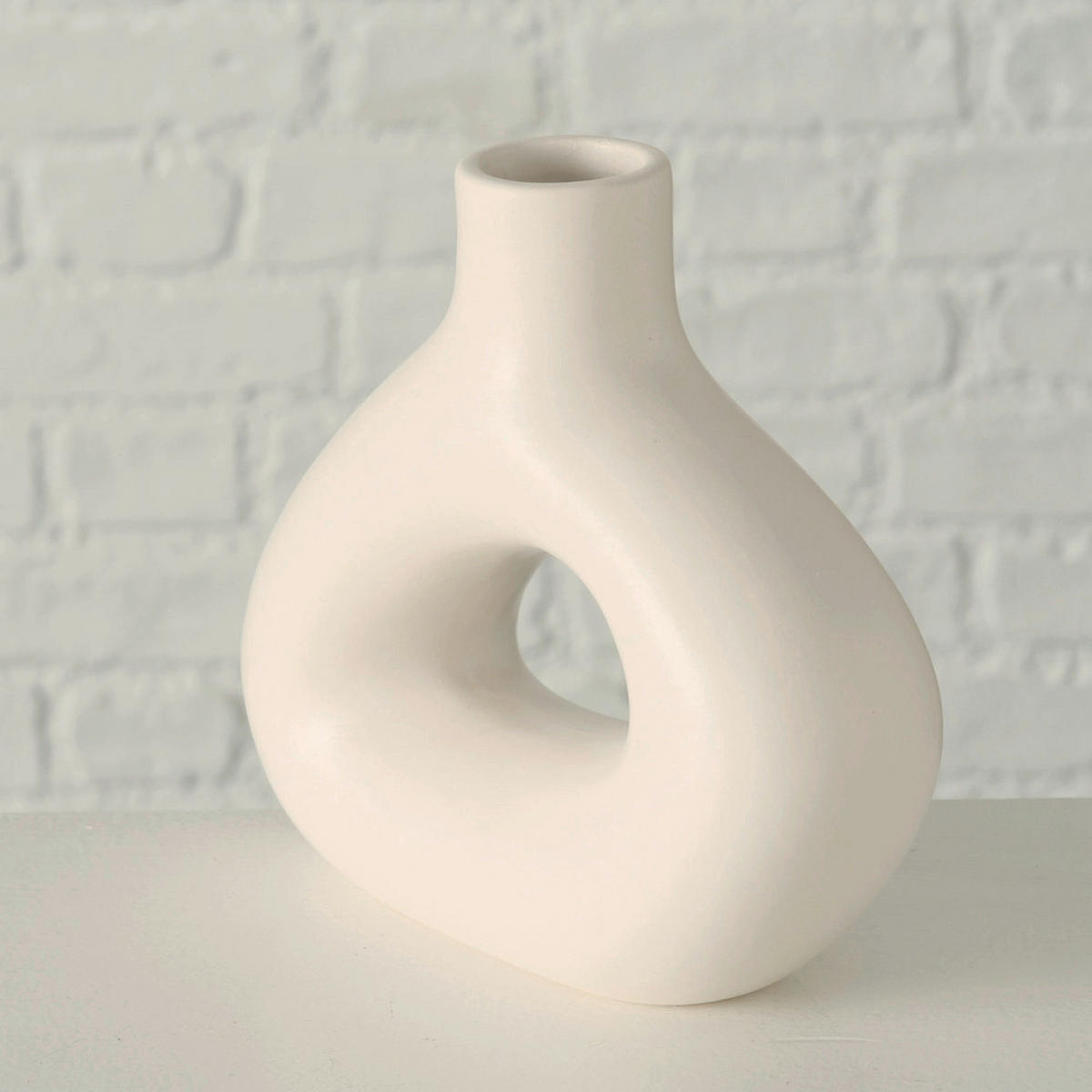 VÁZA 17 cm  - bézs/fehér, Basics, kerámia (15/6/17cm)