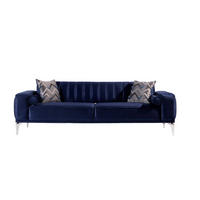 3-SITZER-SOFA in Samt Dunkelblau  - Alufarben/Dunkelblau, Design, Kunststoff/Textil (236/77/87cm) - Livetastic