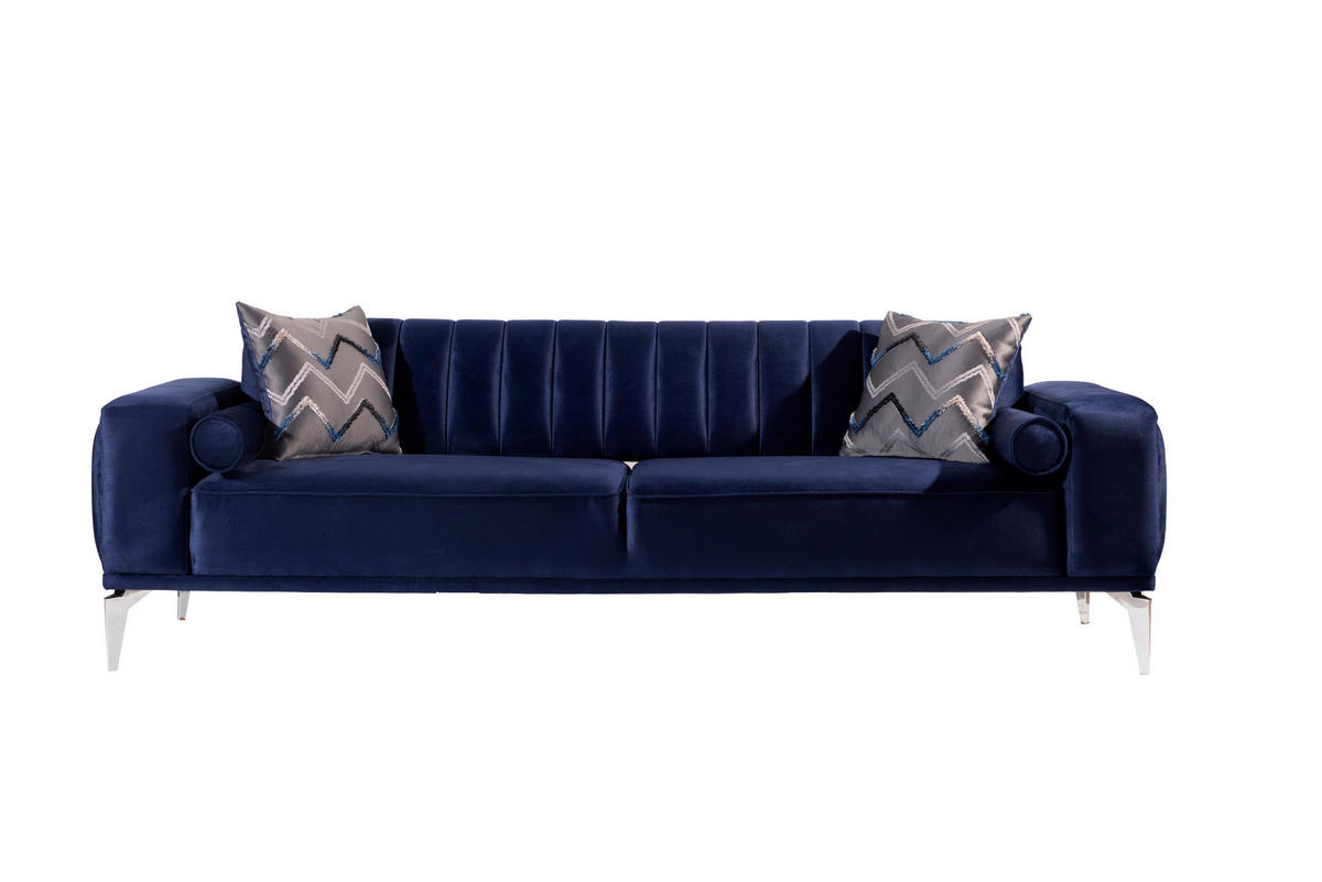 3-SITZER-SOFA in Samt Dunkelblau  - Alufarben/Dunkelblau, Design, Kunststoff/Textil (236/77/87cm) - Livetastic
