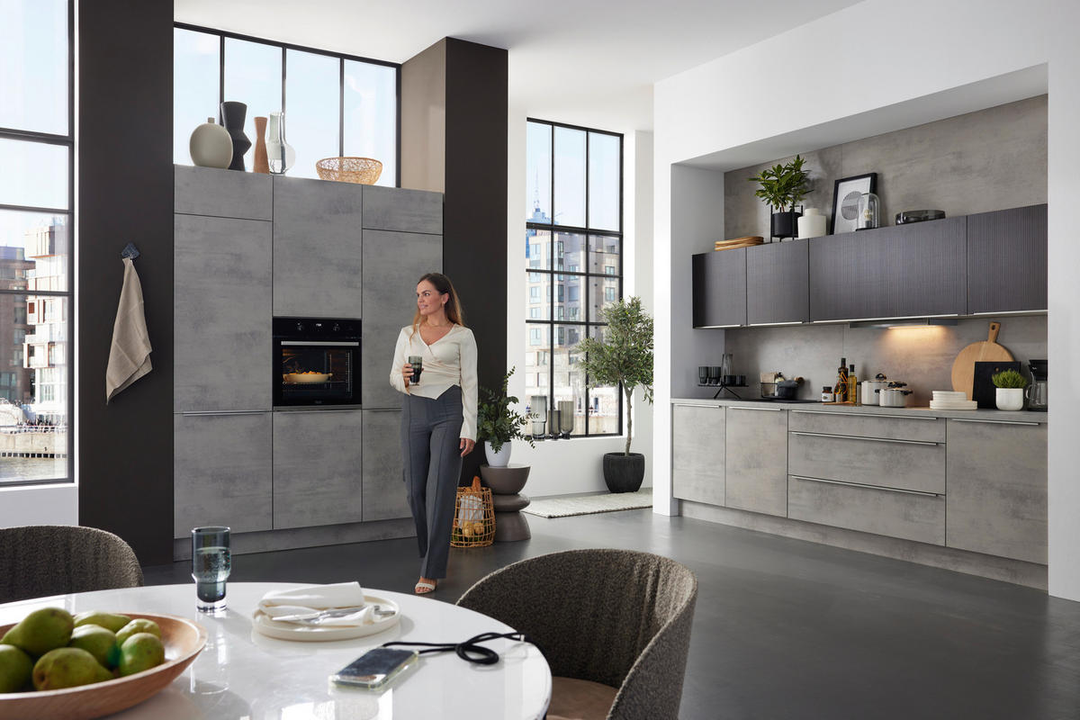 EINBAUKÜCHE STONE  - Grau, Design, Holzwerkstoff - Nolte Küchen