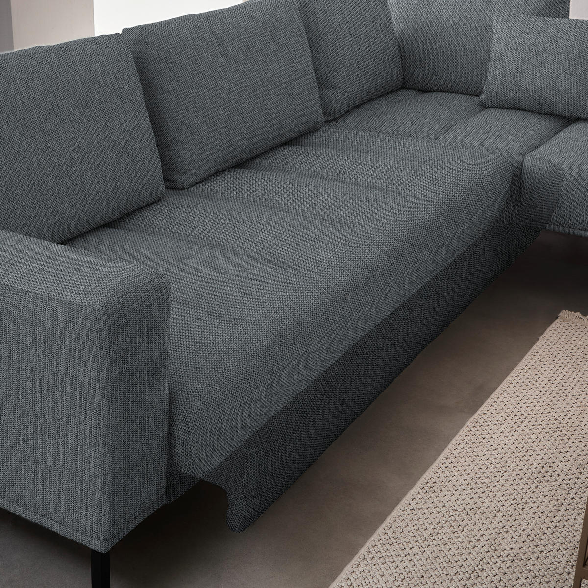 ECKSOFA Flachgewebe Anthrazit  - Anthrazit/Schwarz, Design, Textil/Metall (308/270cm) - Pure Home Lifestyle