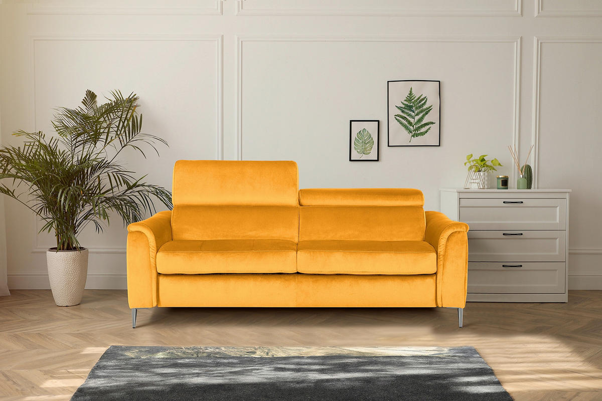 SCHLAFSOFA Samt Gelb  - Chromfarben/Gelb, Design, Textil/Metall (203/77-98/103cm) - MID.YOU