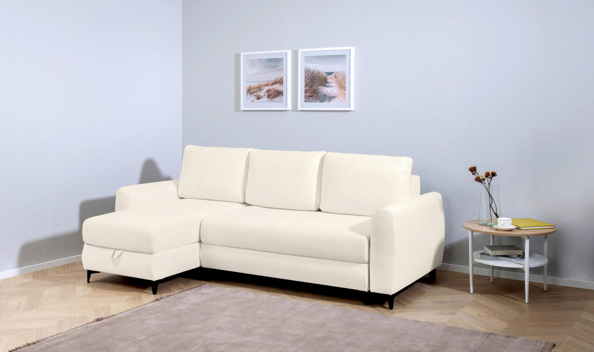 ECKSOFA Moli Creme Bouclé  - Creme/Schwarz, Design, Textil/Metall (236/148cm) - MID.YOU
