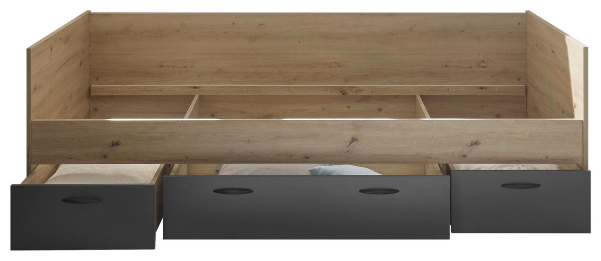 POSTELJA 90 cm   x 200 cm  , leseni material barve grafita, hrast artisan  - barve grafita/hrast artisan, Konvencionalno, leseni material (204/65/95cm) - Hom`in