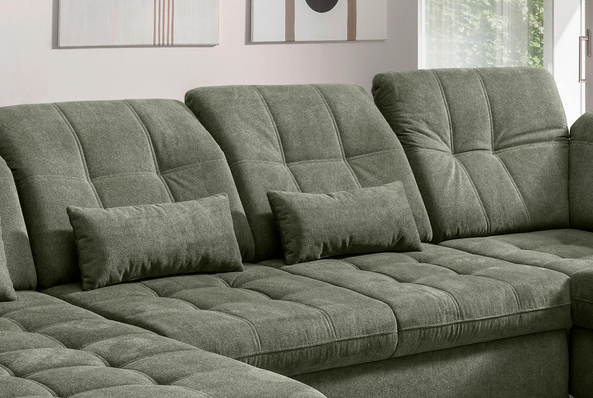WOHNLANDSCHAFT in Chenille Dunkelgrün  - Dunkelgrün/Schwarz, Modern, Textil/Metall (184/387/252cm) - Livetastic