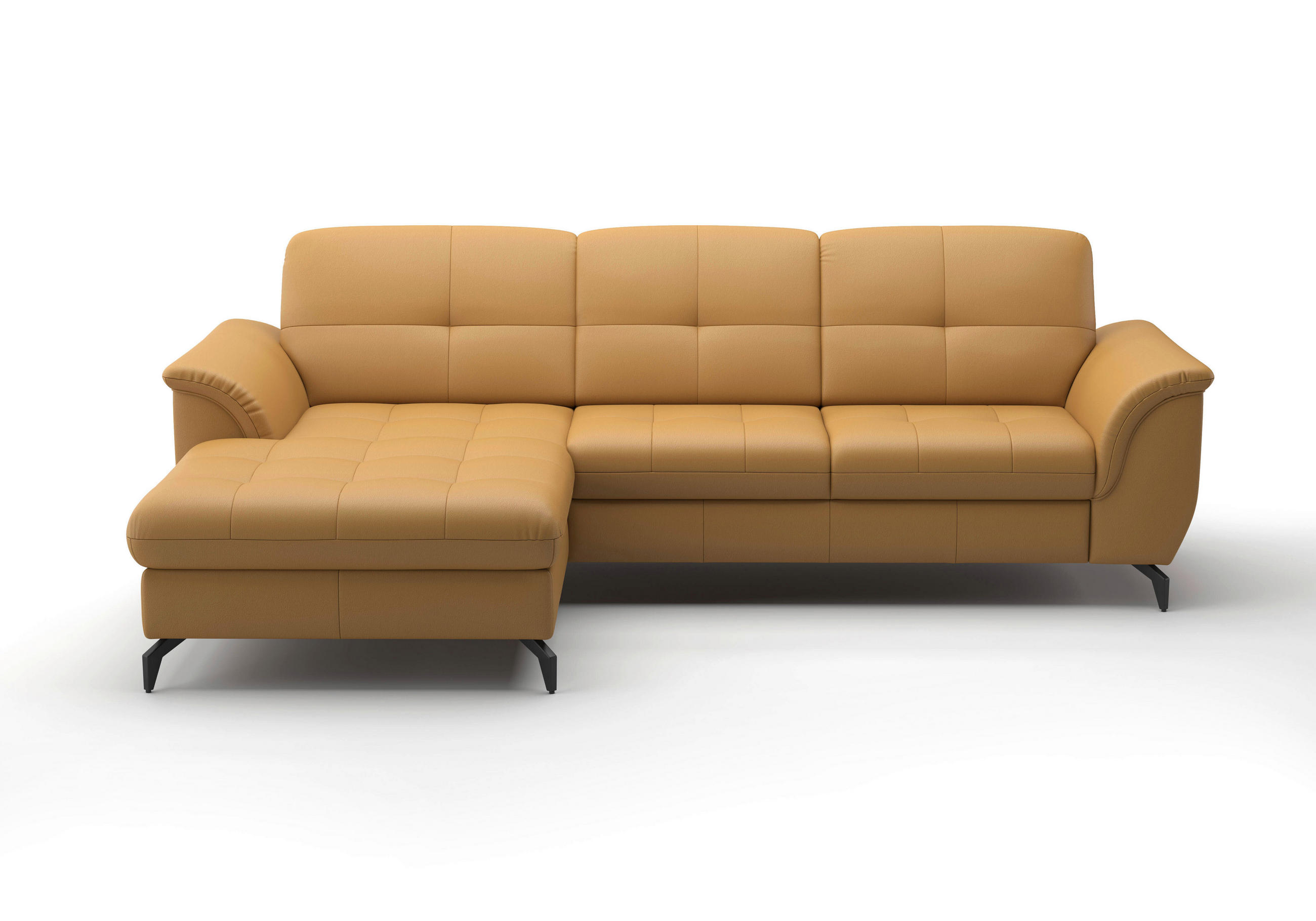 ECKSOFA in Echtleder Currygelb  164/262 cm  - Currygelb/Schwarz, MODERN, Leder/Metall (164/262cm) - Sit & More