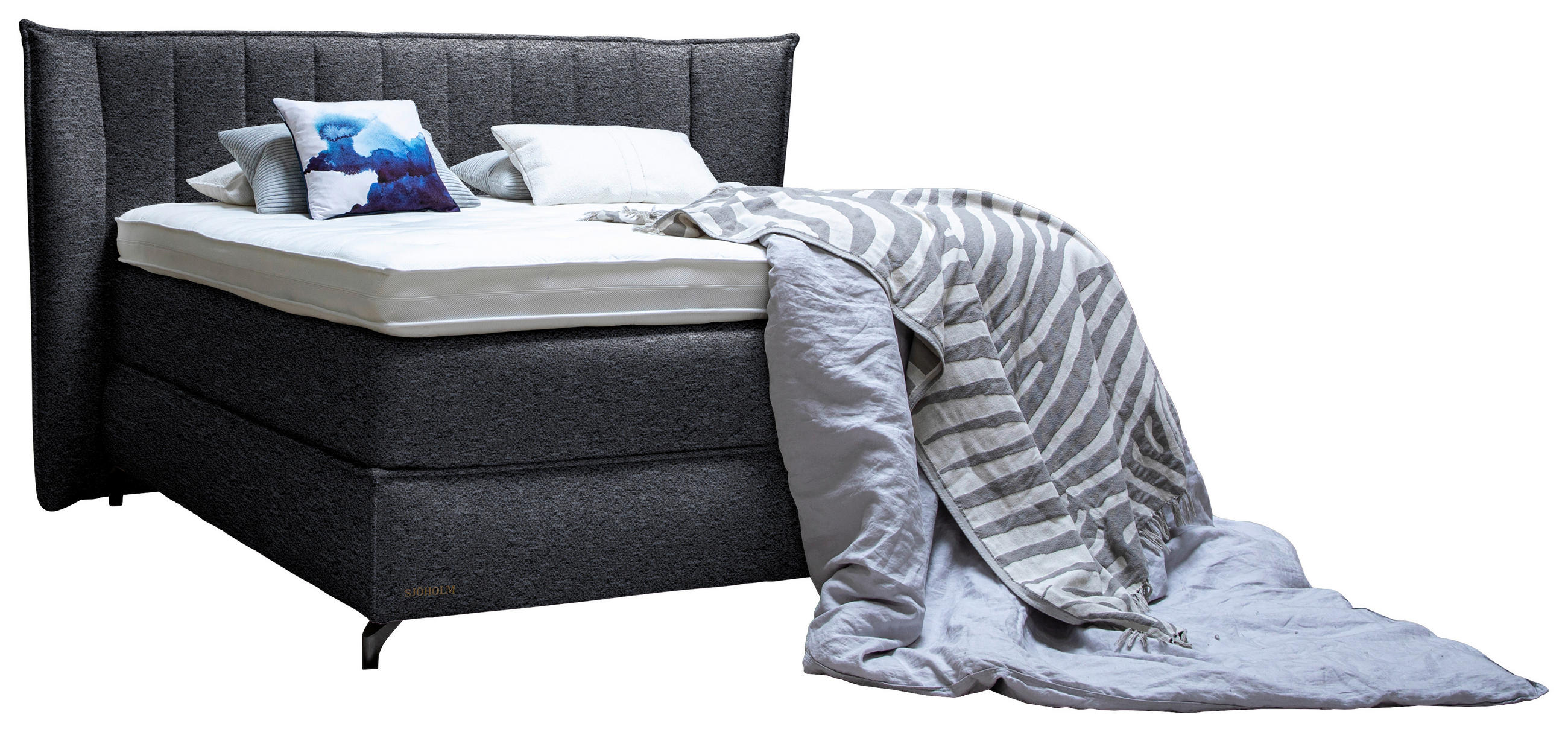 BOXSPRINGBETT 160/200 cm  in Dunkelgrau  - Dunkelgrau/Schwarz, KONVENTIONELL, Holz/Textil (160/200cm) - Sjöholm