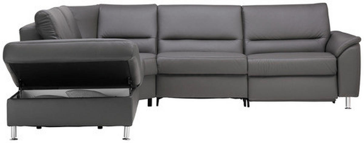 ECKSOFA in Echtleder Grau  - Alufarben/Grau, Basics, Leder/Metall (249/290cm) - Beldomo Premium