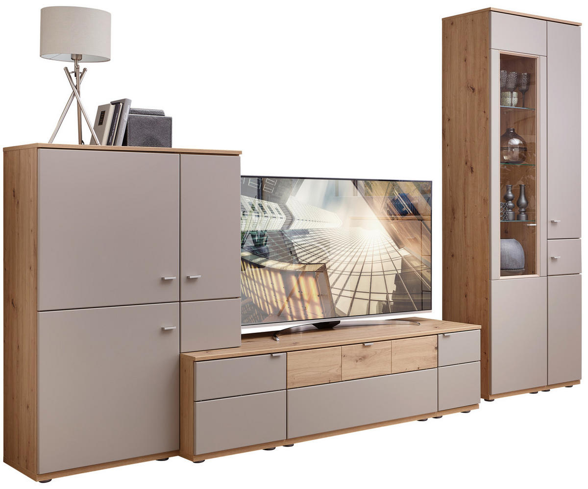 WOHNWAND  in Buchefarben, Alteiche  315/215/53 cm  - Alteiche/Buchefarben, KONVENTIONELL, Glas/Holzwerkstoff (315/215/53cm) - Venda