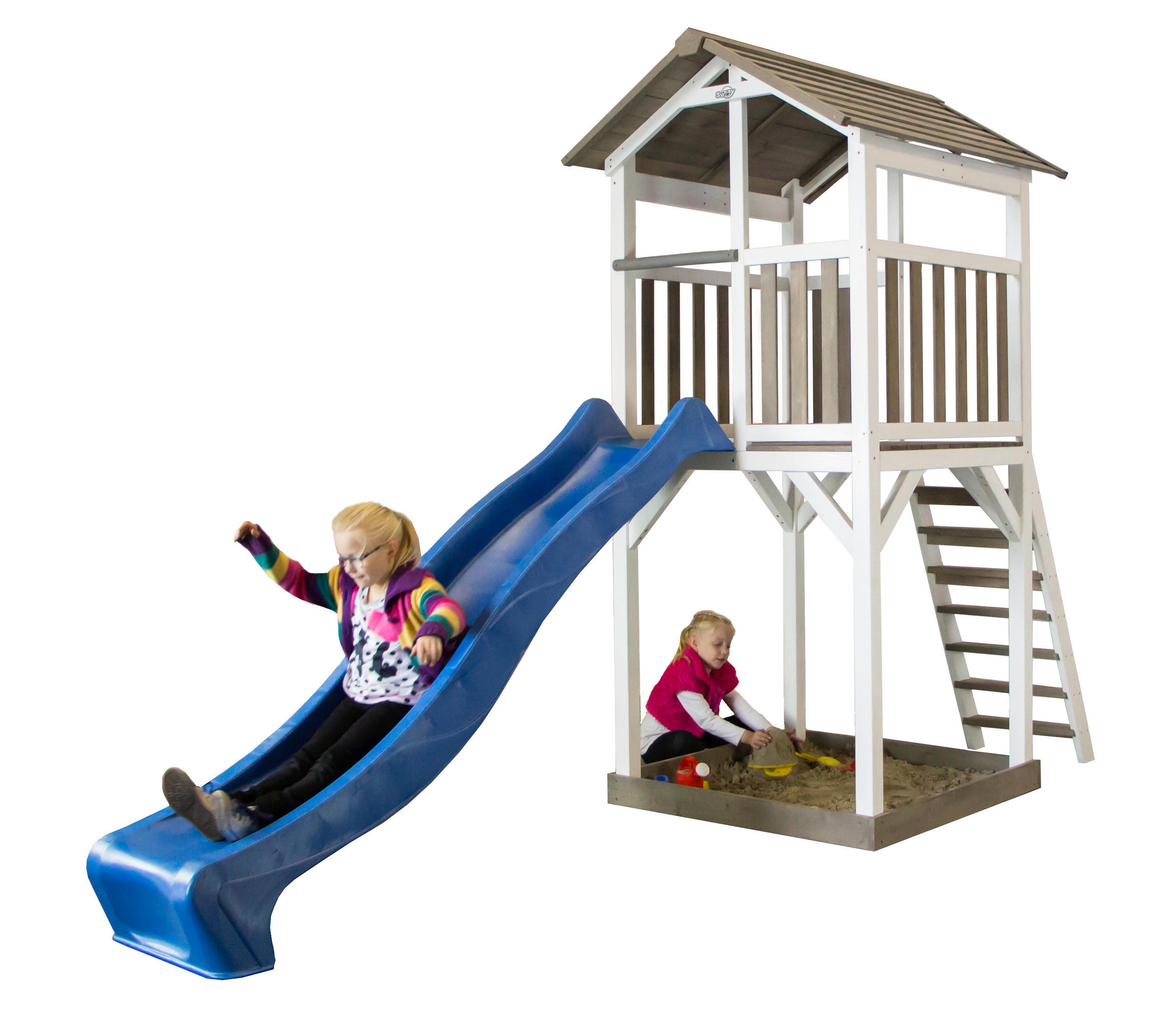 Spielhaus Beach Tower Basic 101/242/349 cm axi - Blau/Weiß, Basics, Holz (101/242/349cm) - Ambia Garden