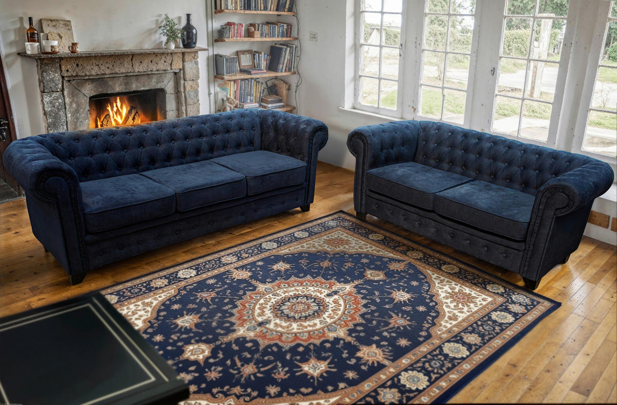 SEDAČKA CHESTERFIELD, drevo, textil, kompozitné drevo, modrá - modrá/čierna, Konventionell, drevo/kompozitné drevo (225/72/92cm) - Livetastic