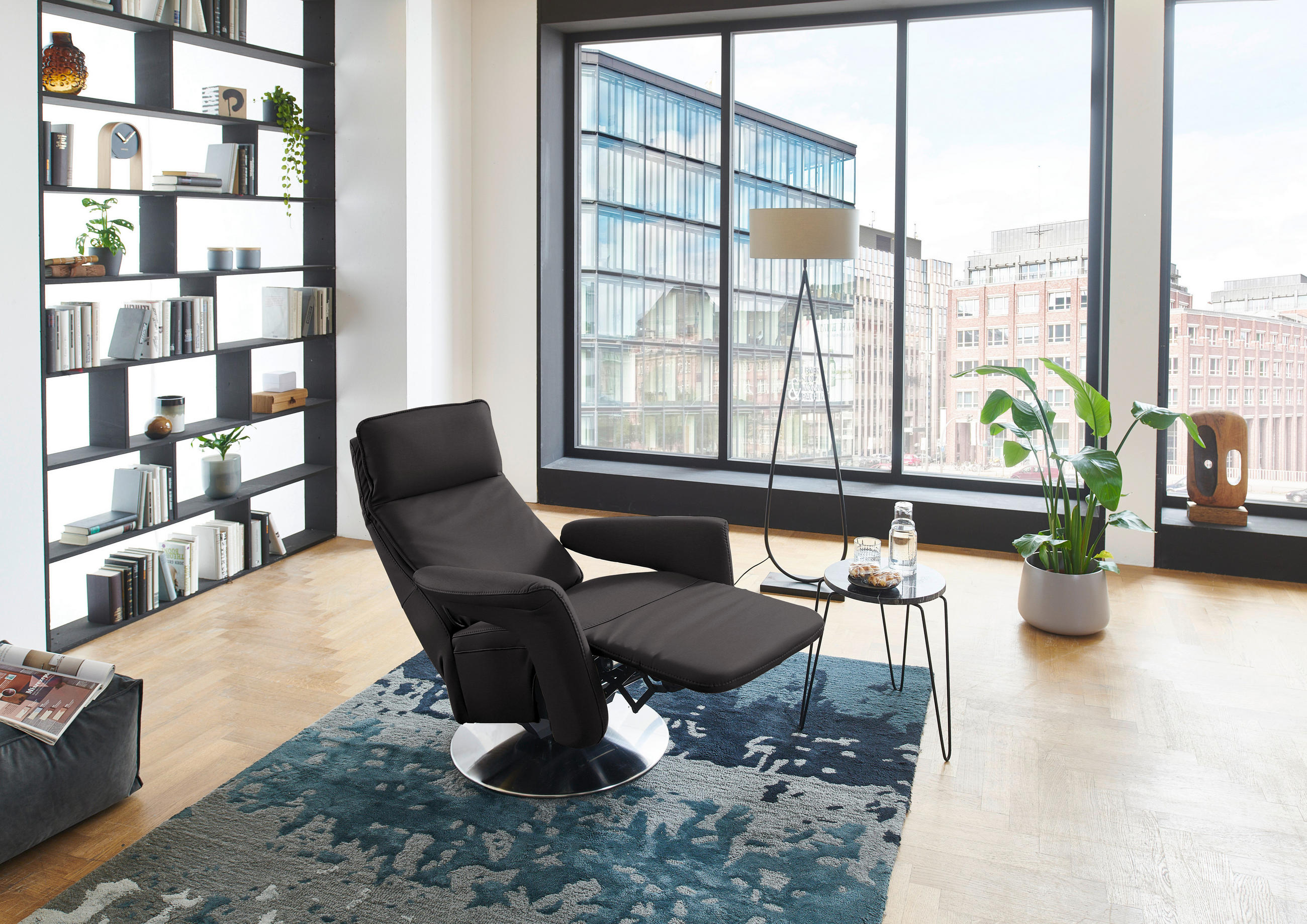 RELAXSESSEL in Leder Dunkelbraun  - Edelstahlfarben/Dunkelbraun, Design, Leder/Metall (83/112/87-174cm) - Valdera