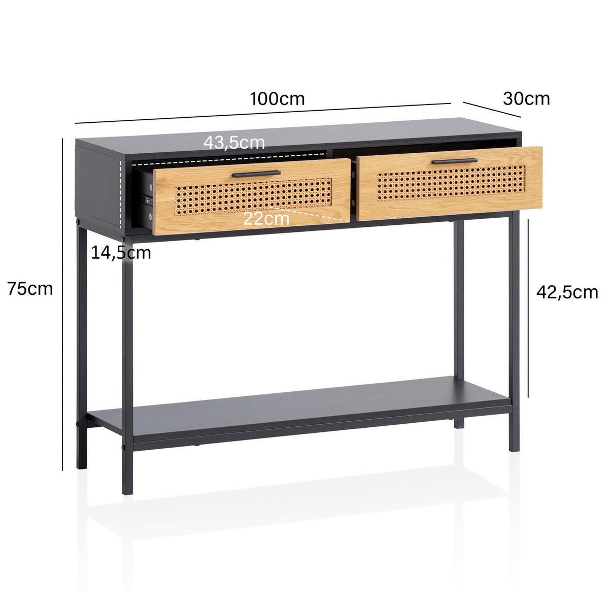 KONSOLENTISCH in Holzwerkstoff 100/30/75 cm   - Schwarz/Braun, Konventionell, Holzwerkstoff/Metall (100/30/75cm) - Livetastic