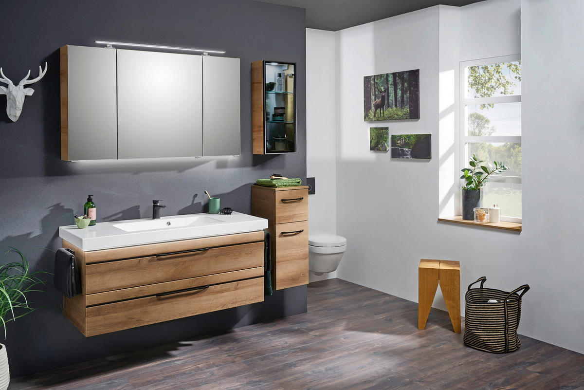 SPIEGELSCHRANK 120/70,3/17 cm  - Chromfarben/Eichefarben, MODERN, Glas/Holzwerkstoff (120/70,3/17cm) - Sadena