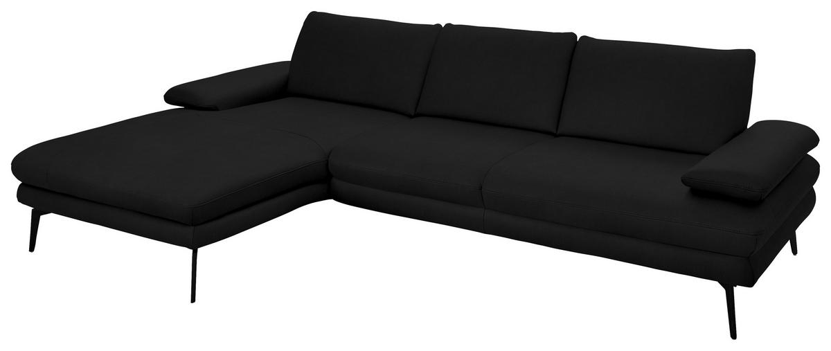 ECKSOFA in Echtleder Schwarz  - Schwarz, Design, Leder/Metall (180/310cm) - Dieter Knoll