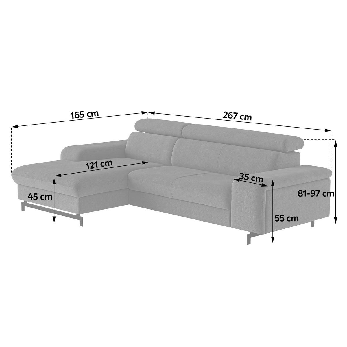 ECKSOFA Blau Chenille  - Blau/Schwarz, Textil/Metall (165/267cm) - MID.YOU
