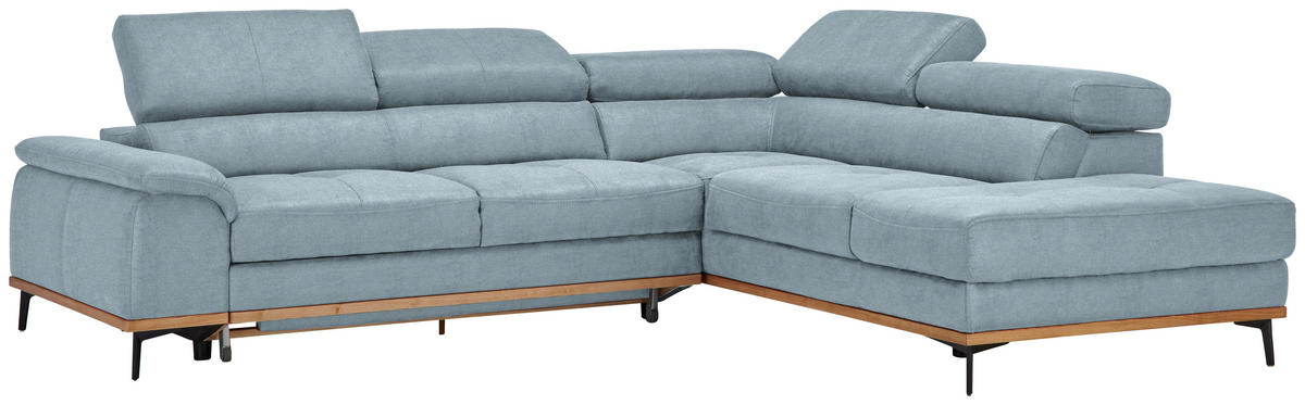 ECKSOFA in Webstoff Hellblau  - Schwarz/Hellblau, Natur, Holz/Textil (282/226cm) - Novel