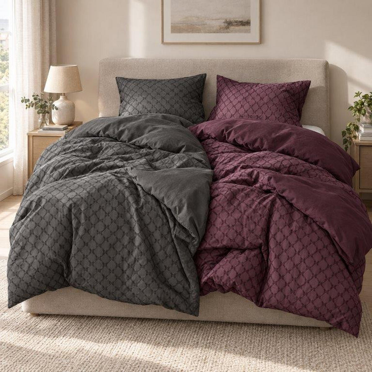 POSTELJINA SA DVA LICA STRIPES DK 200/200 cm saten antracit  - antracit, Dizajnerski, tekstil (200/200cm) - Dieter Knoll