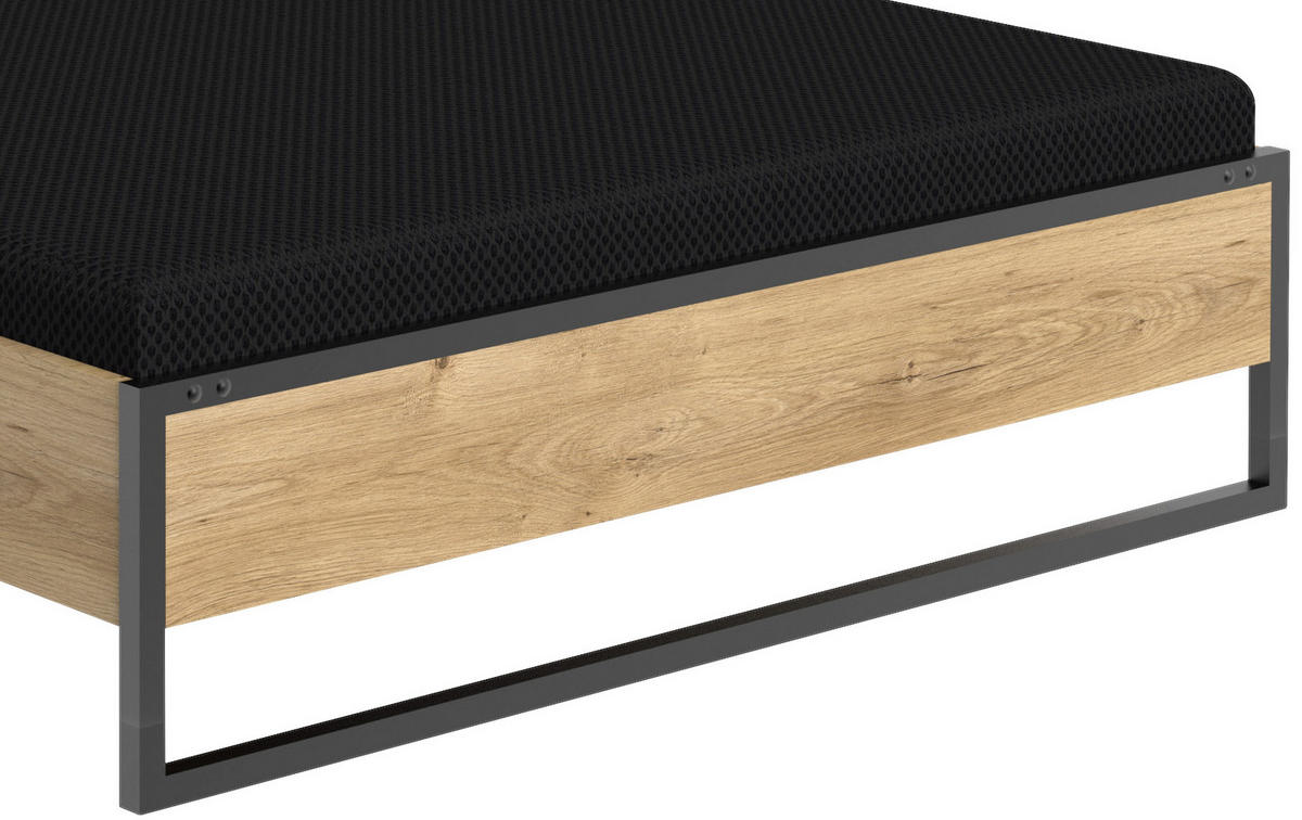 BETT 160/200 cm  in Graphitfarben, Eichefarben   - Eichefarben/Graphitfarben, Basics, Holzwerkstoff (160/200cm) - MID.YOU