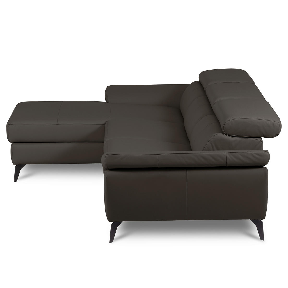 ECKSOFA SONO in Lederlook Echtleder Dunkelbraun Armteilverstellung, Kopfteilverstellung  179/252 cm  - Dunkelbraun/Schwarz, Design, Leder/Textil (179/252cm) - Livetastic