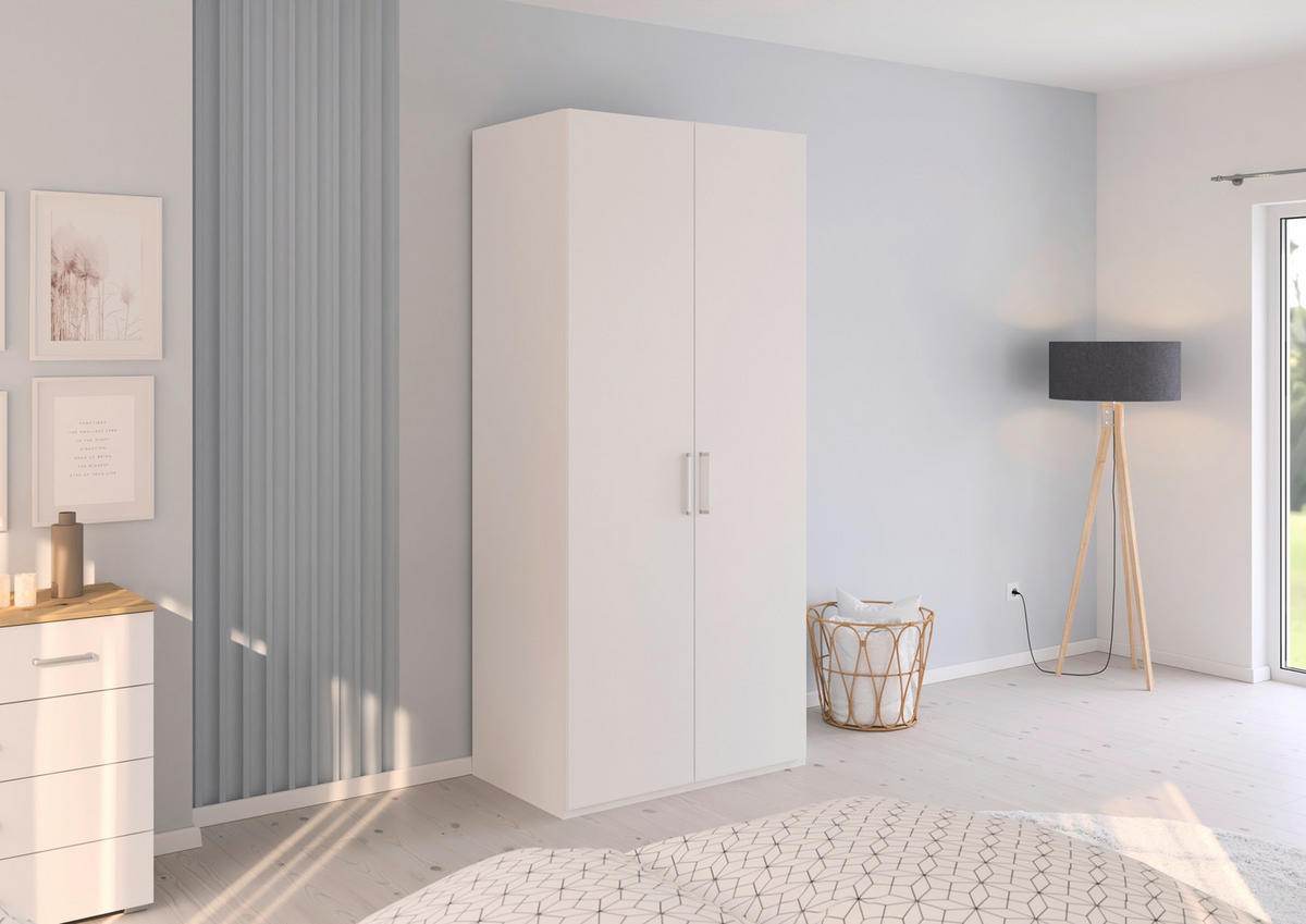 DREHTÜRENSCHRANK in Weiss  - Weiss/Silberfarben, Design, Holzwerkstoff/Kunststoff (101/223/60cm) - Novel