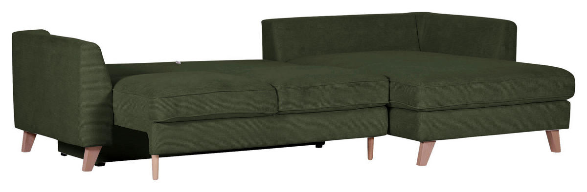 ECKSOFA in Cord Grün  - Buchefarben/Grün, Design, Holz/Textil (271/165cm) - MID.YOU