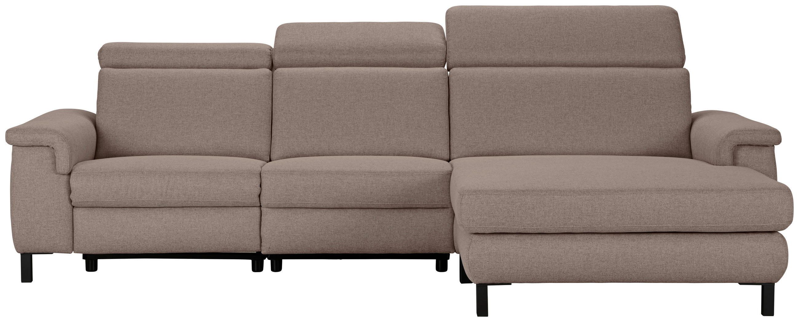 ECKSOFA Taupe Flachgewebe Rücken echt, Kopfteilverstellung  - Taupe/Schwarz, KONVENTIONELL, Textil/Metall (304/182cm) - Pure Home Comfort
