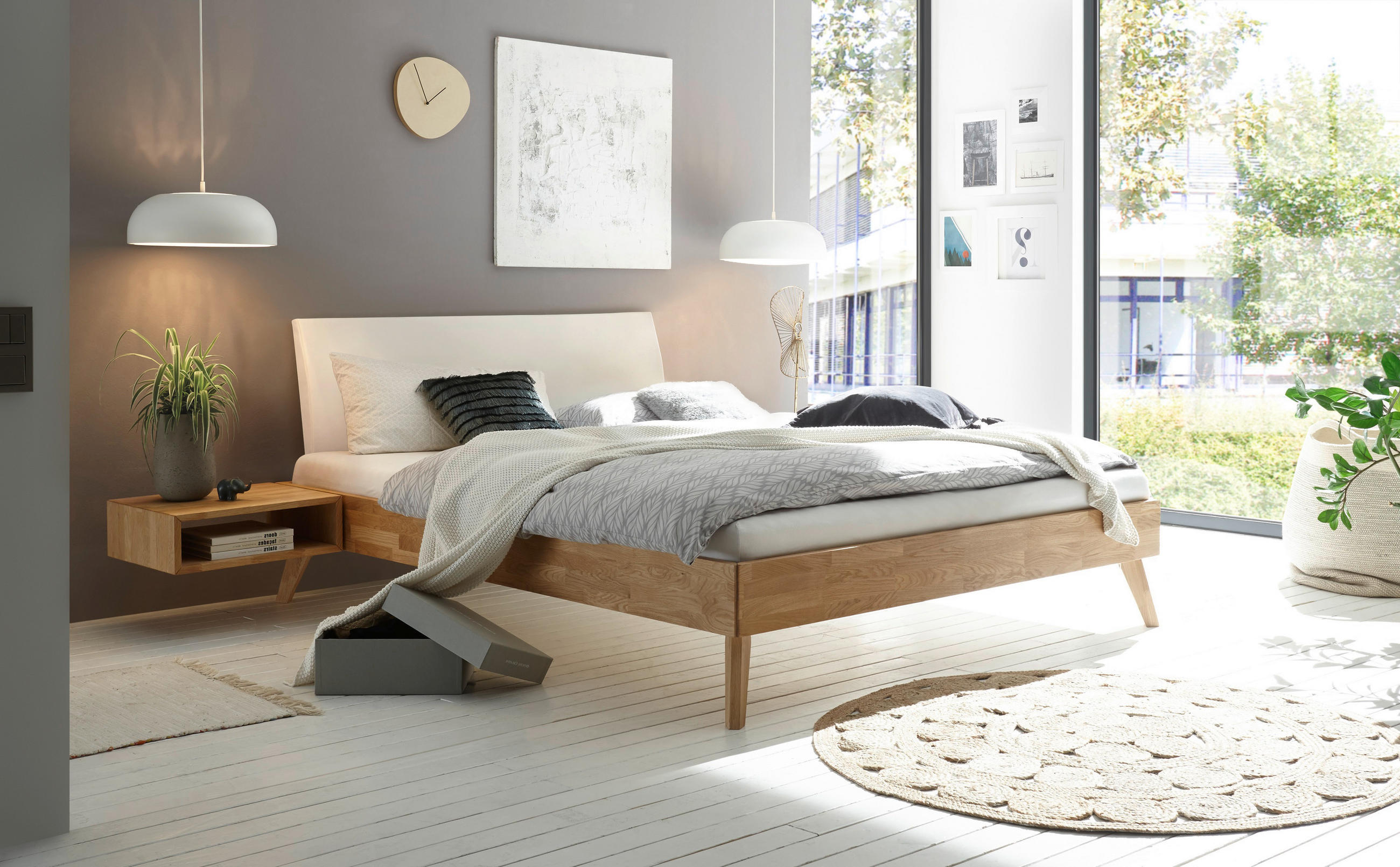 BETT 200/200 cm  in Eiche Bianco   - Eiche Bianco/Weiss, Design, Holz/Textil (200/200cm) - Hasena