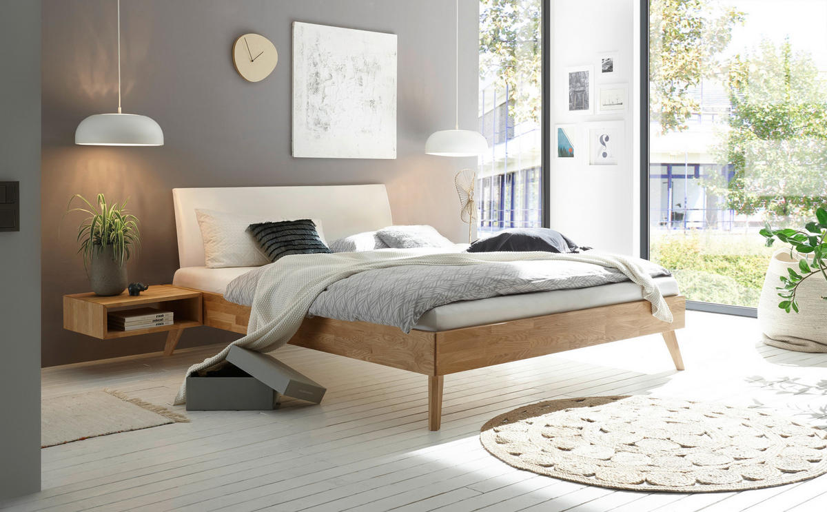 BETT 200/200 cm  in Eiche Bianco   - Eiche Bianco/Weiss, Design, Holz/Textil (200/200cm) - Hasena