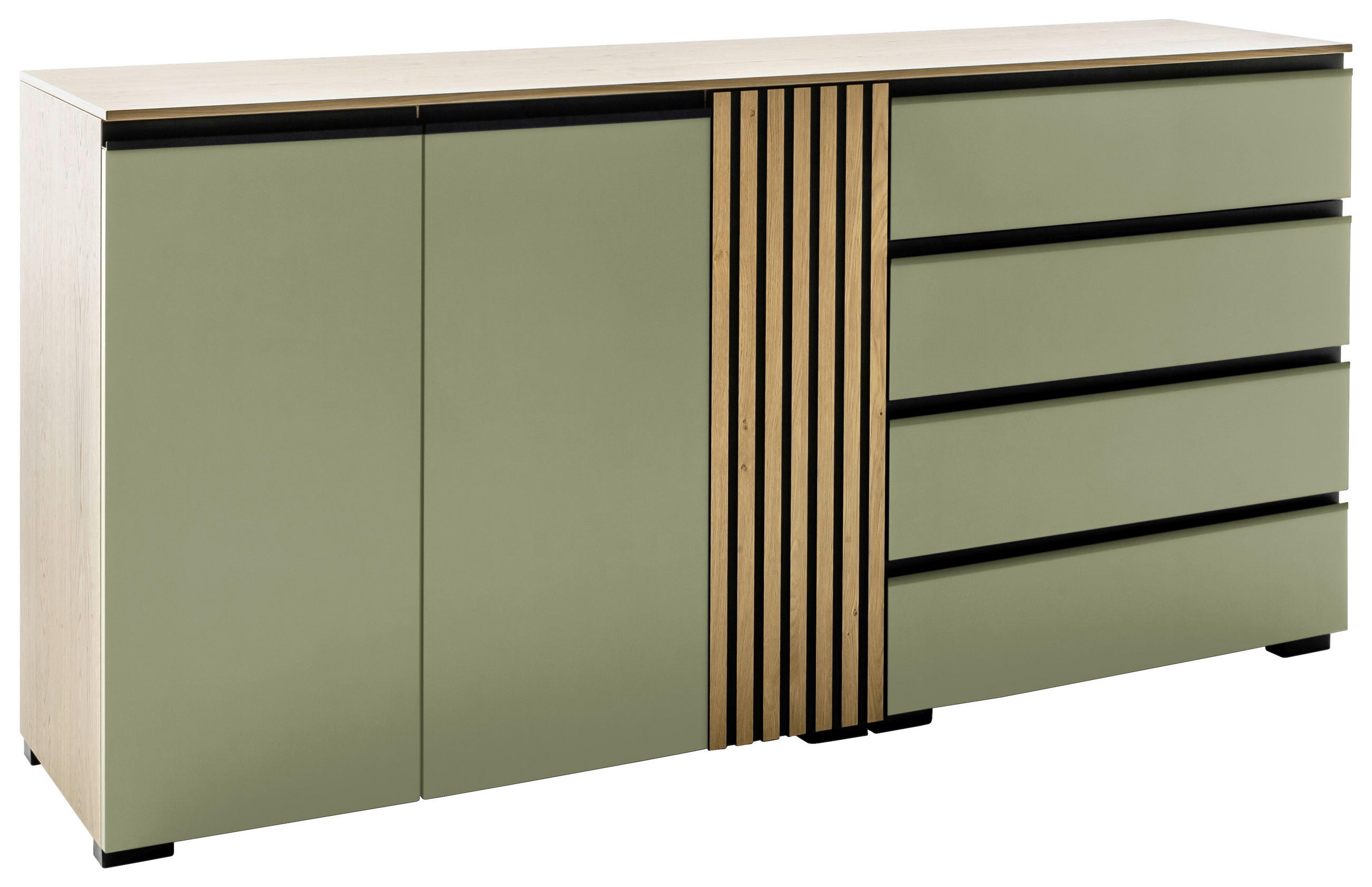 SIDEBOARD  187/92/45 cm 4 Schublade(n)  - Schilfgrün/Wildeiche, Design, Holz/Holzwerkstoff (187/92/45cm) - Moderano