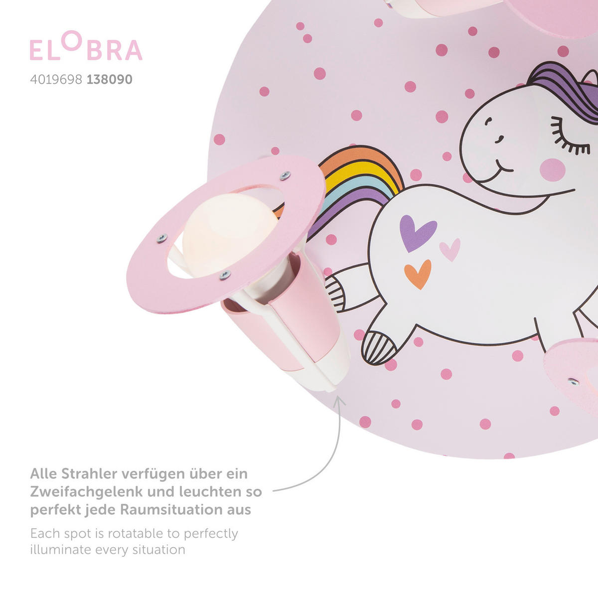 KINDERDECKENLEUCHTE Einhorn 29/29/18 cm   - Hellrosa, Basics, Holzwerkstoff (29/29/18cm)