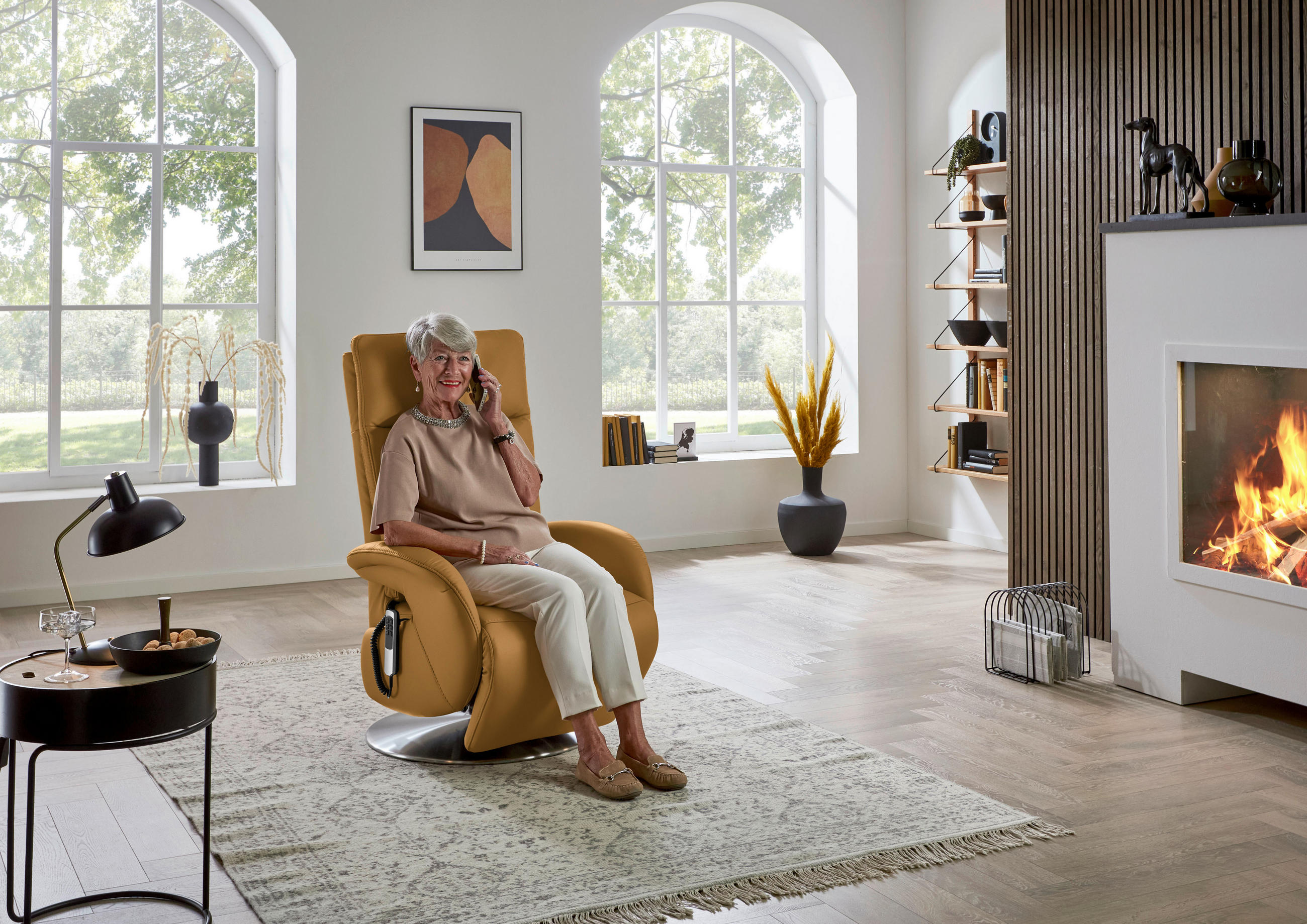 RELAXSESSEL in Leder Cognac  - Edelstahlfarben/Cognac, Design, Leder/Metall (70/108/80cm) - Cantus