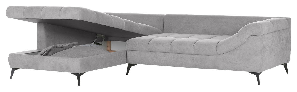ECKSOFA in Flachgewebe Hellgrau  - Hellgrau/Schwarz, Design, Textil/Metall (224/307cm) - Stylife