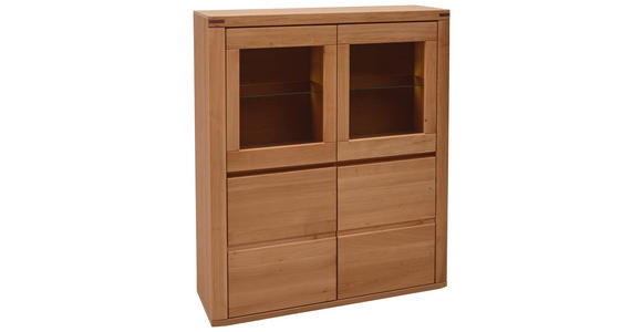 HIGHBOARD Kernbuche 118,4/139,6/37,7 cm - Kernbuche/Grau, KONVENTIONELL, Glas/Holz (118,4/139,6/37,7cm) - Voleo