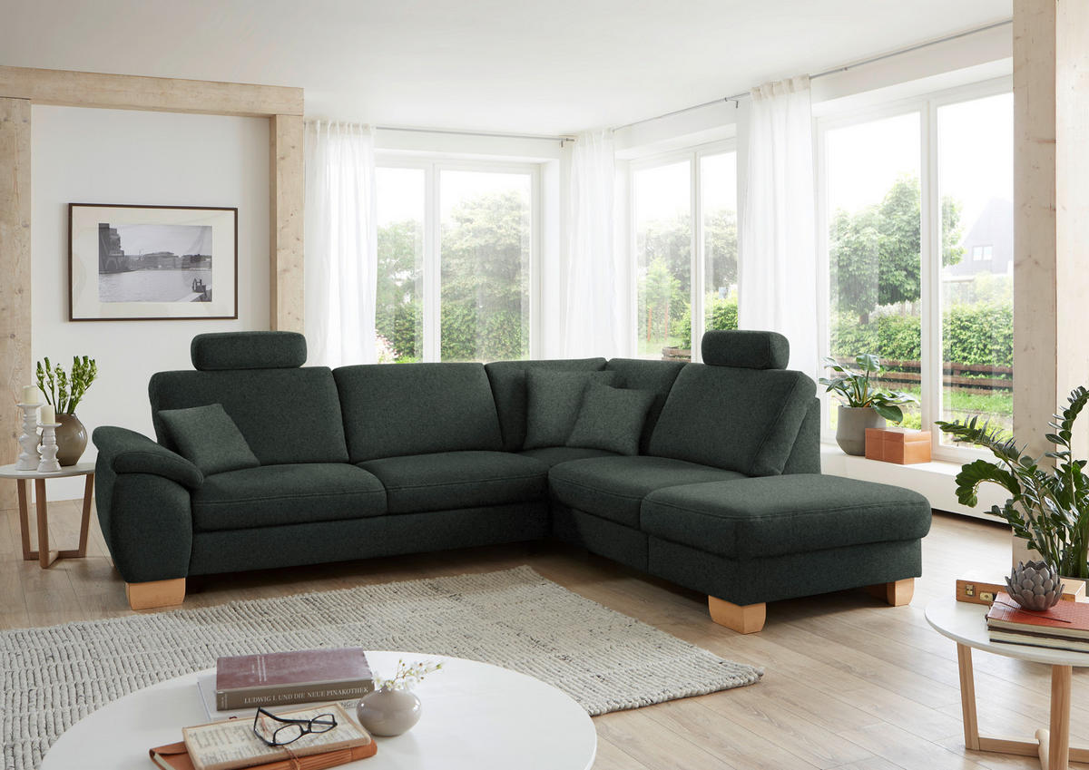 ECKSOFA in Mikrofaser Dunkelgrau  - Wildeiche/Dunkelgrau, Natur, Holz/Textil (286/236cm) - Voleo