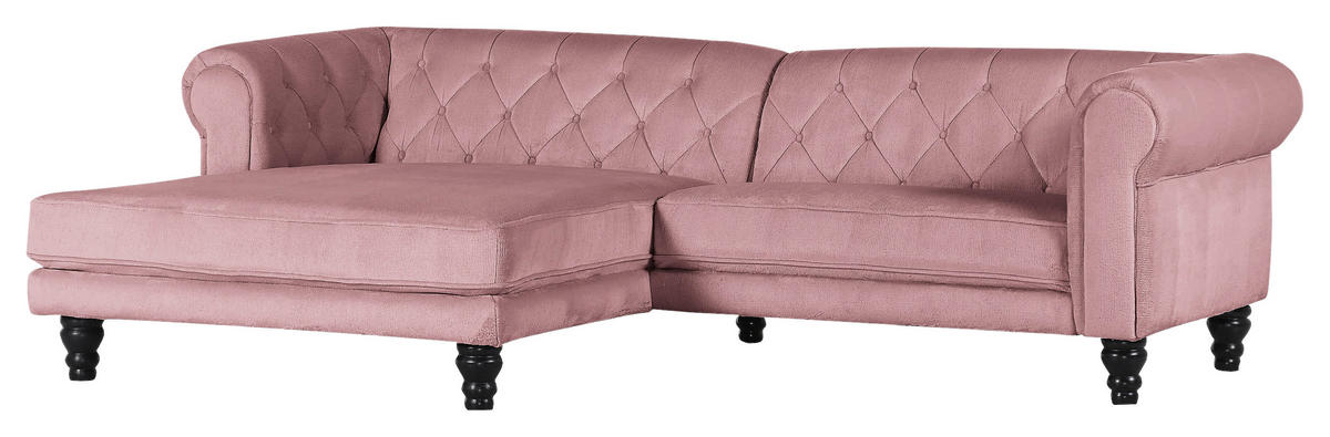 ECKSOFA in Plüsch Rosa  160/260 cm  - Dunkelbraun/Rosa, Design, Holz/Textil (160/260cm) - MID.YOU